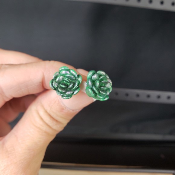 Handmade succulent earrings polymer clay flower boho minimalist hypoallergenic - Picture 1 of 5